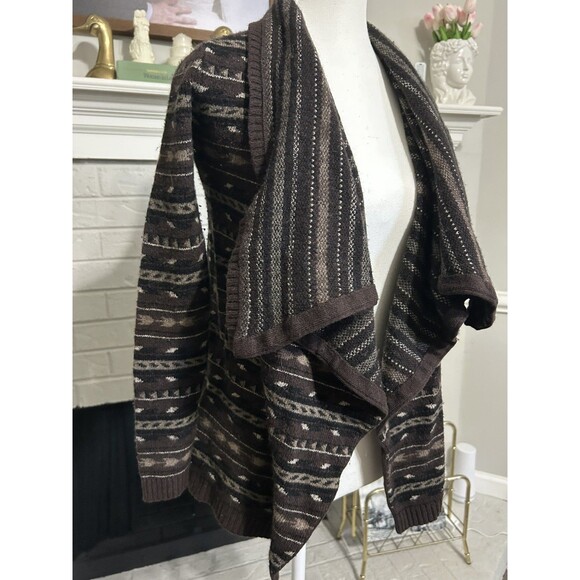Alice + Olivia Sweater Womens XS Brown Wool Blend Crochet Knit Cardigan Aztec - Picture 2 of 6